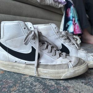 Nike White High-Top Sneakers with Black Swoosh and Gray Accents